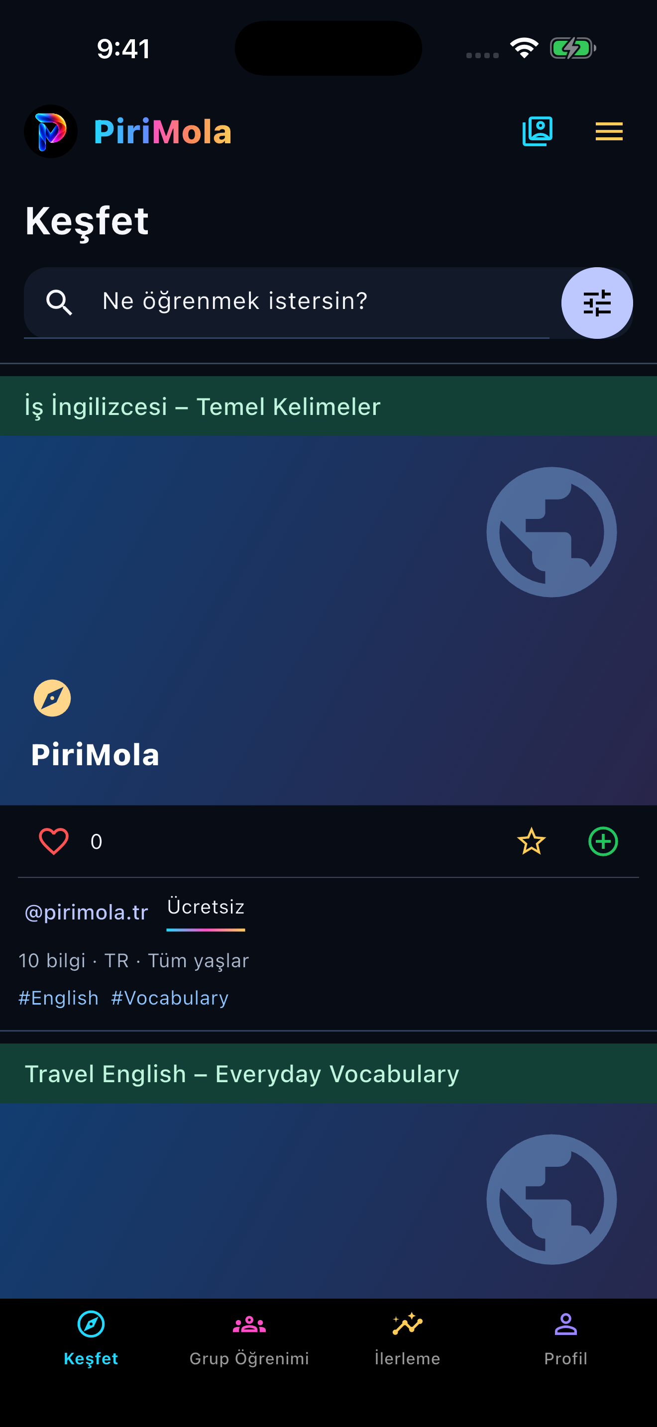 PiriMola Keşfet ekranı